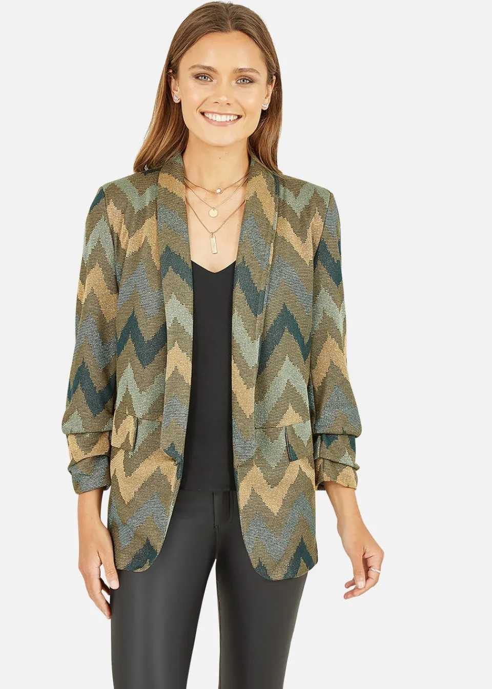 Coats & Jackets>Yumi Green Chevron Relaxed Fit Blazer