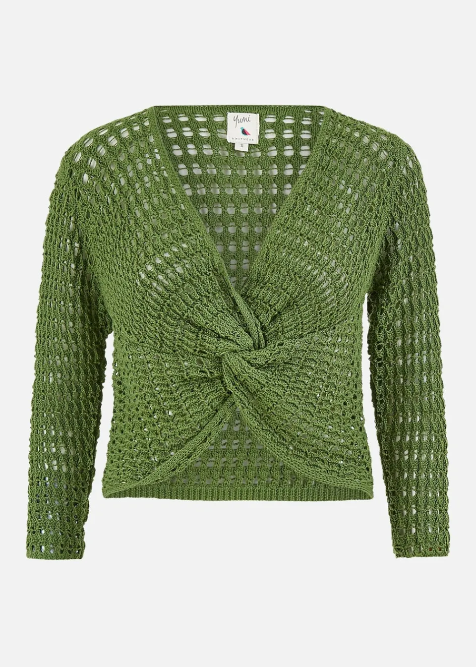 Tops>Yumi Green Crochet Cotton Twisted Bolero Top