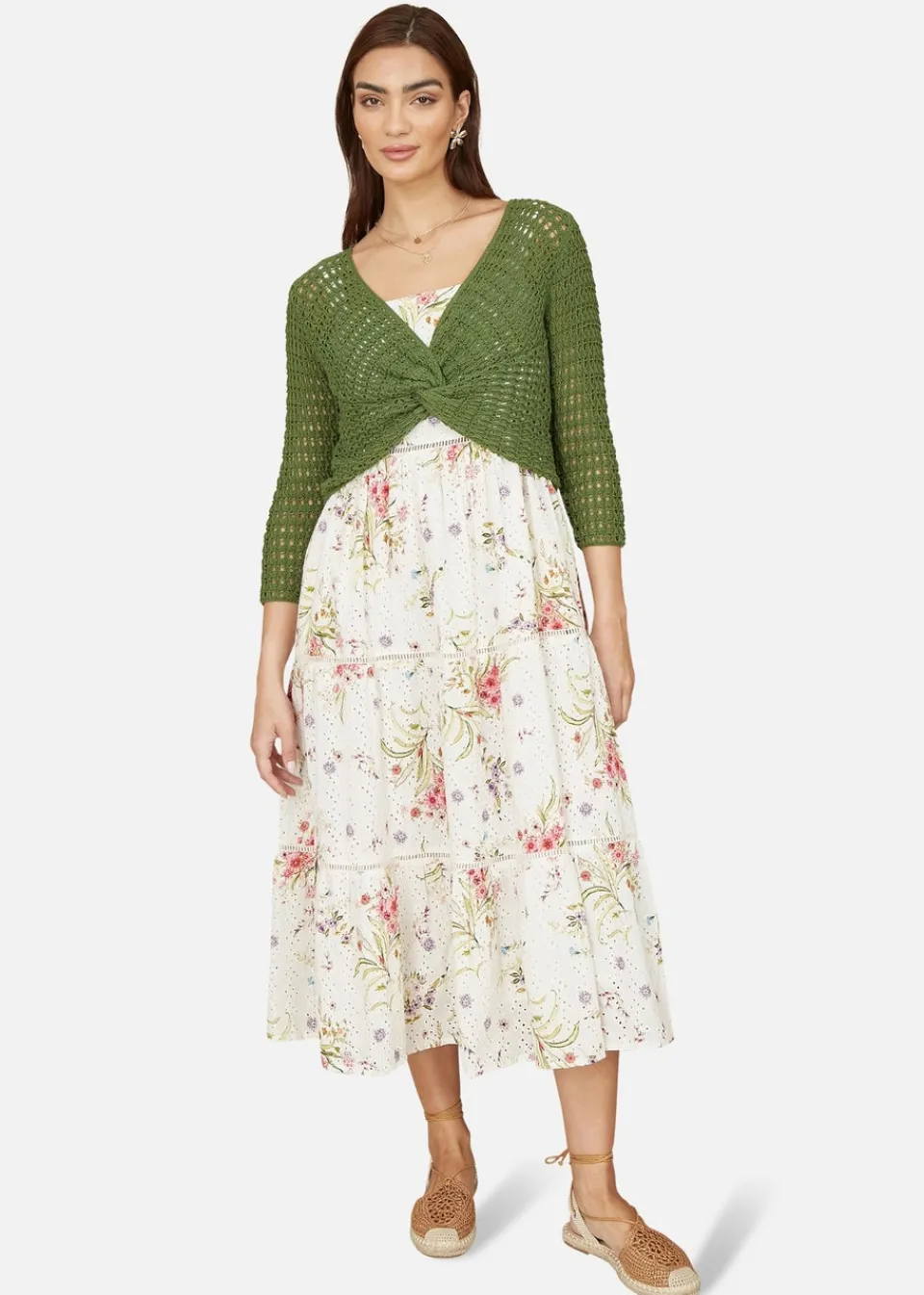 Tops>Yumi Green Crochet Cotton Twisted Bolero Top