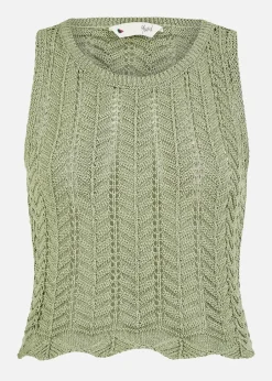 Tops>Yumi Green Crochet Knitted Tank Top