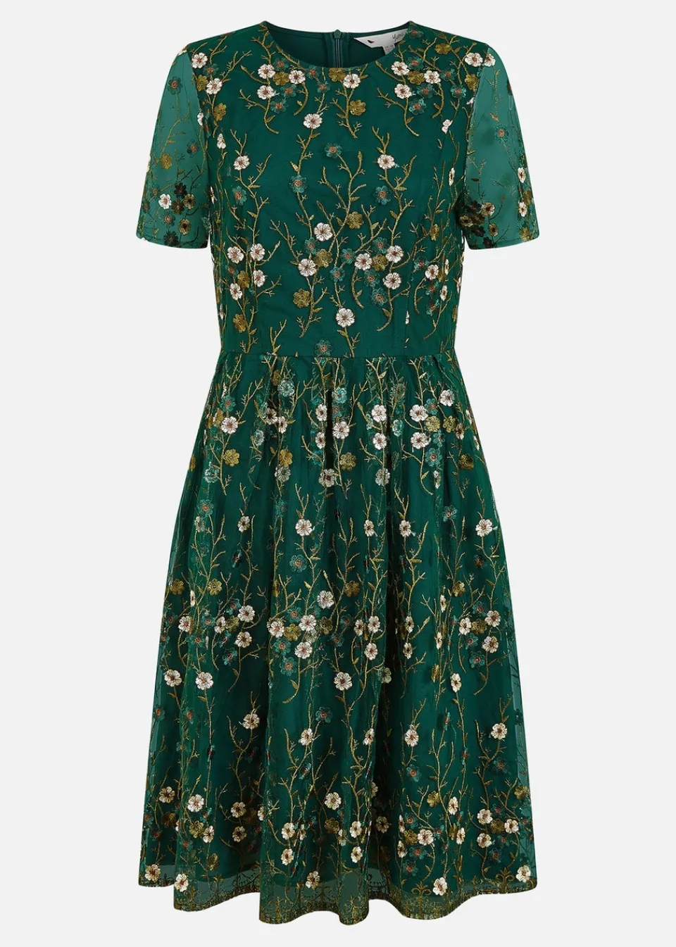 Dresses>Yumi Green Embroidered Floral Skater Dress