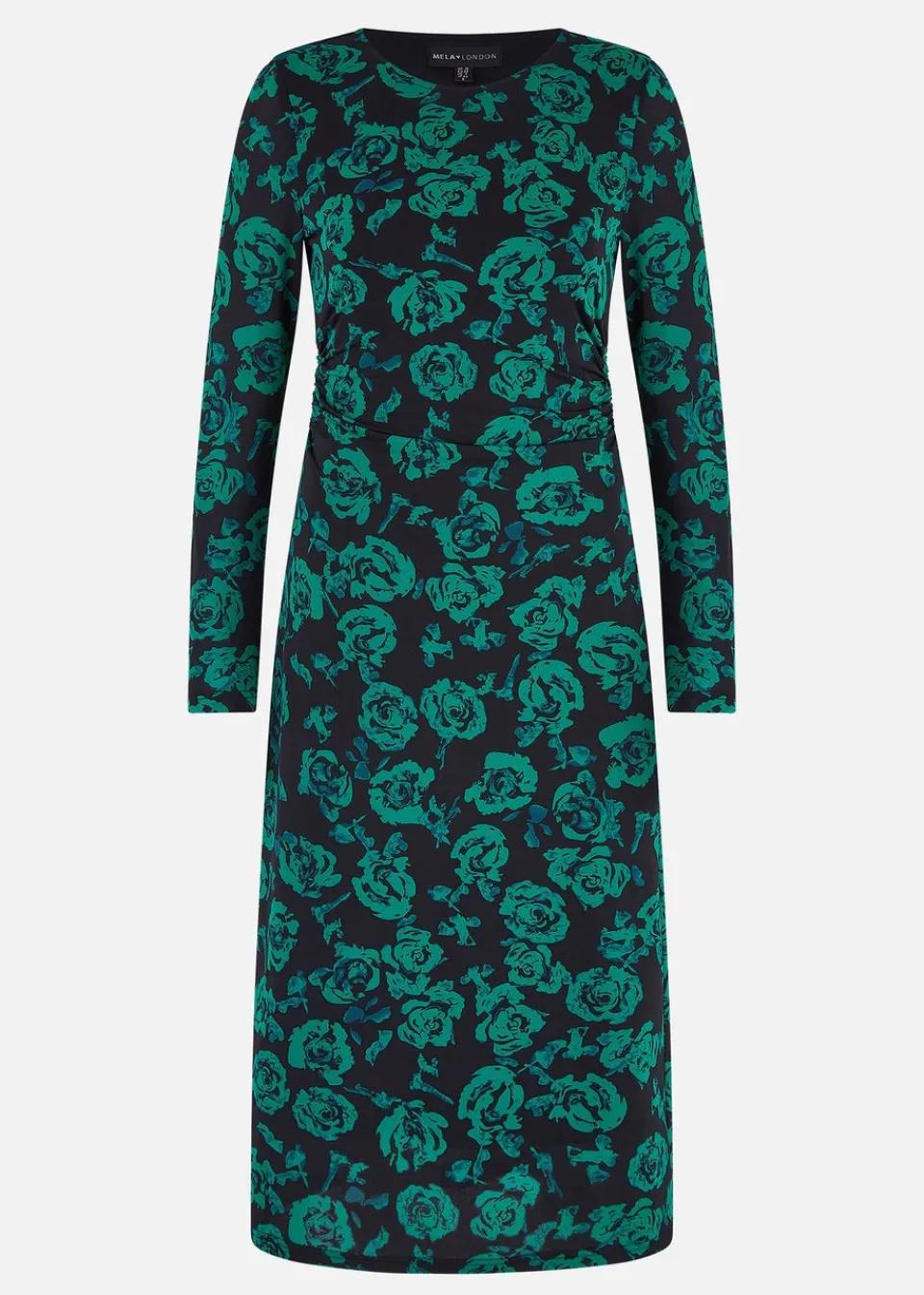 Dresses>Yumi Green Floral Fitted Mesh Midi Dress With Long Sleeves
