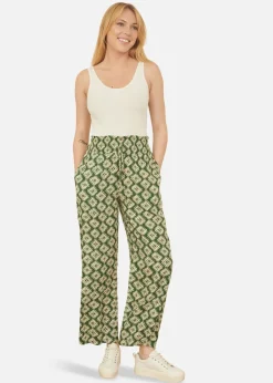 Trousers>Yumi Green Geo Print Relaxed Fit Trousers