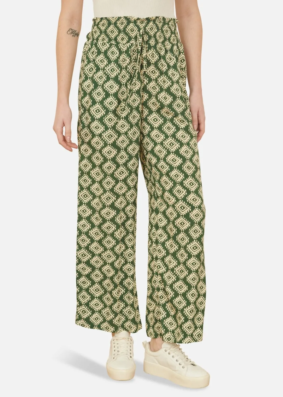 Trousers>Yumi Green Geo Print Relaxed Fit Trousers