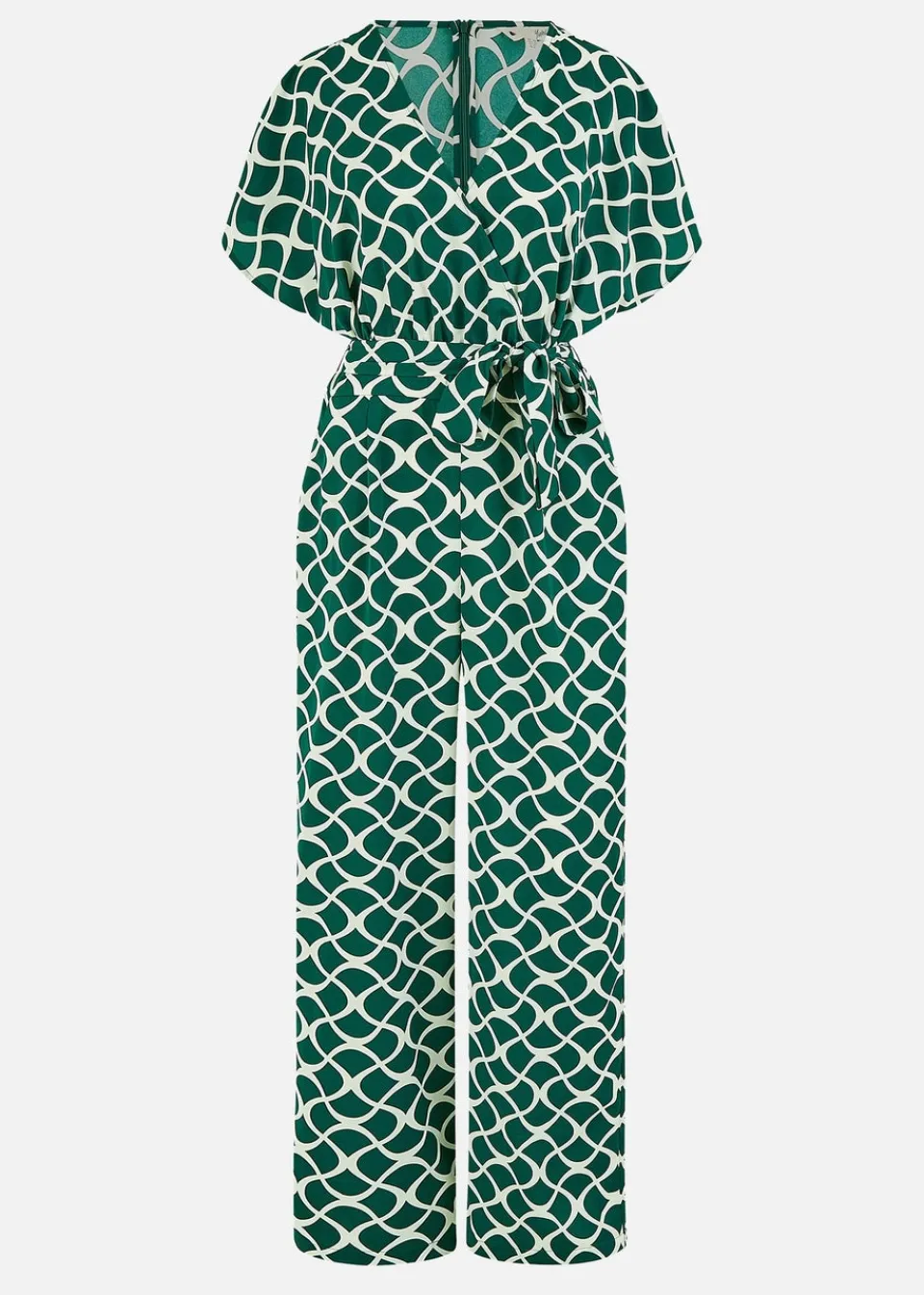 Jumpsuits & Playsuits>Yumi Green Geometric Print Wrap Jumpsuit