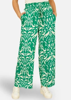 Trousers>Yumi Green Ikat Print Relaxed Fit Trousers