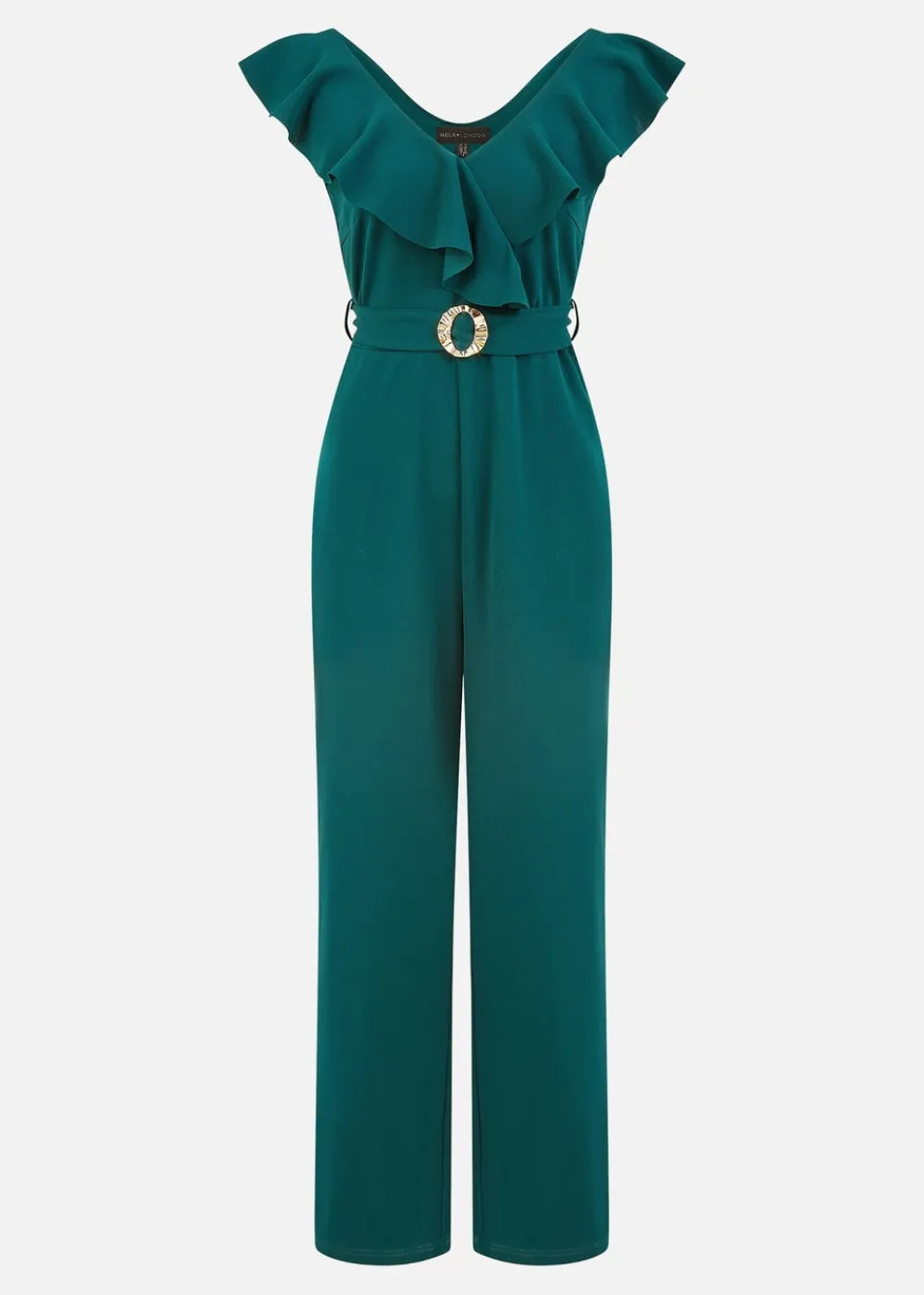 Jumpsuits & Playsuits>Yumi Green Jumpsuit With Gold Buckle & Frill Detail