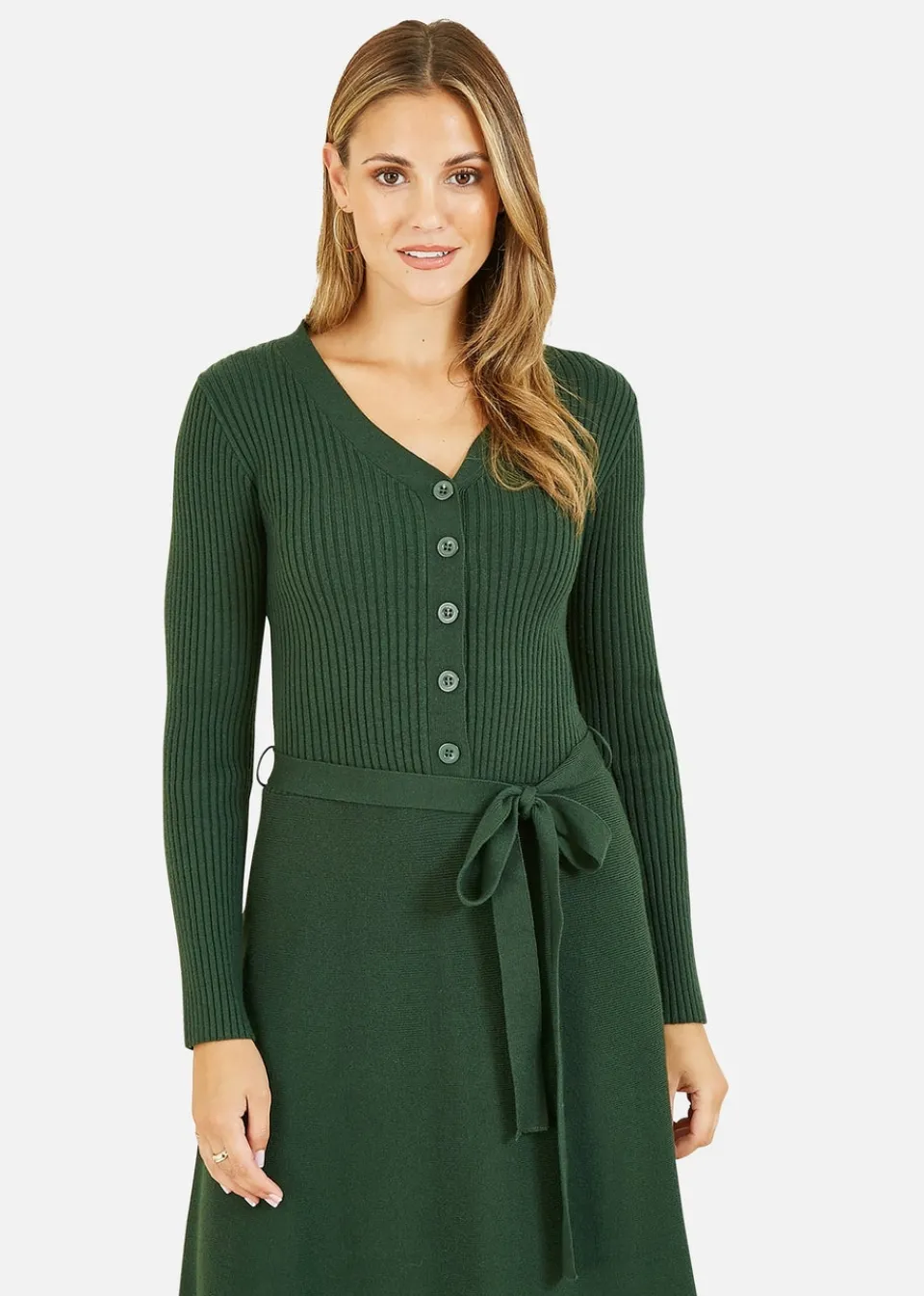 Knitwear>Yumi Green Knitted Skater Dress