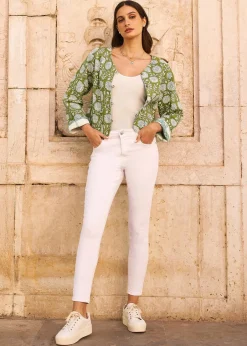 Coats & Jackets>Yumi Green Palm Reversible Cotton Quilted Jacket