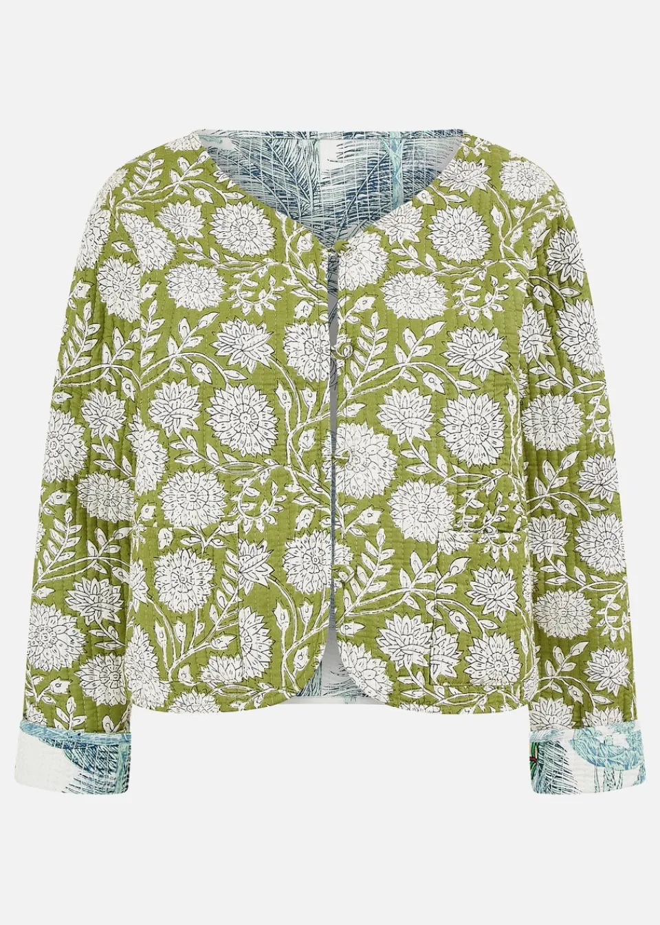 Coats & Jackets>Yumi Green Palm Reversible Cotton Quilted Jacket