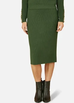 Skirts>Yumi Green Rib Knitted Midi Column Skirt