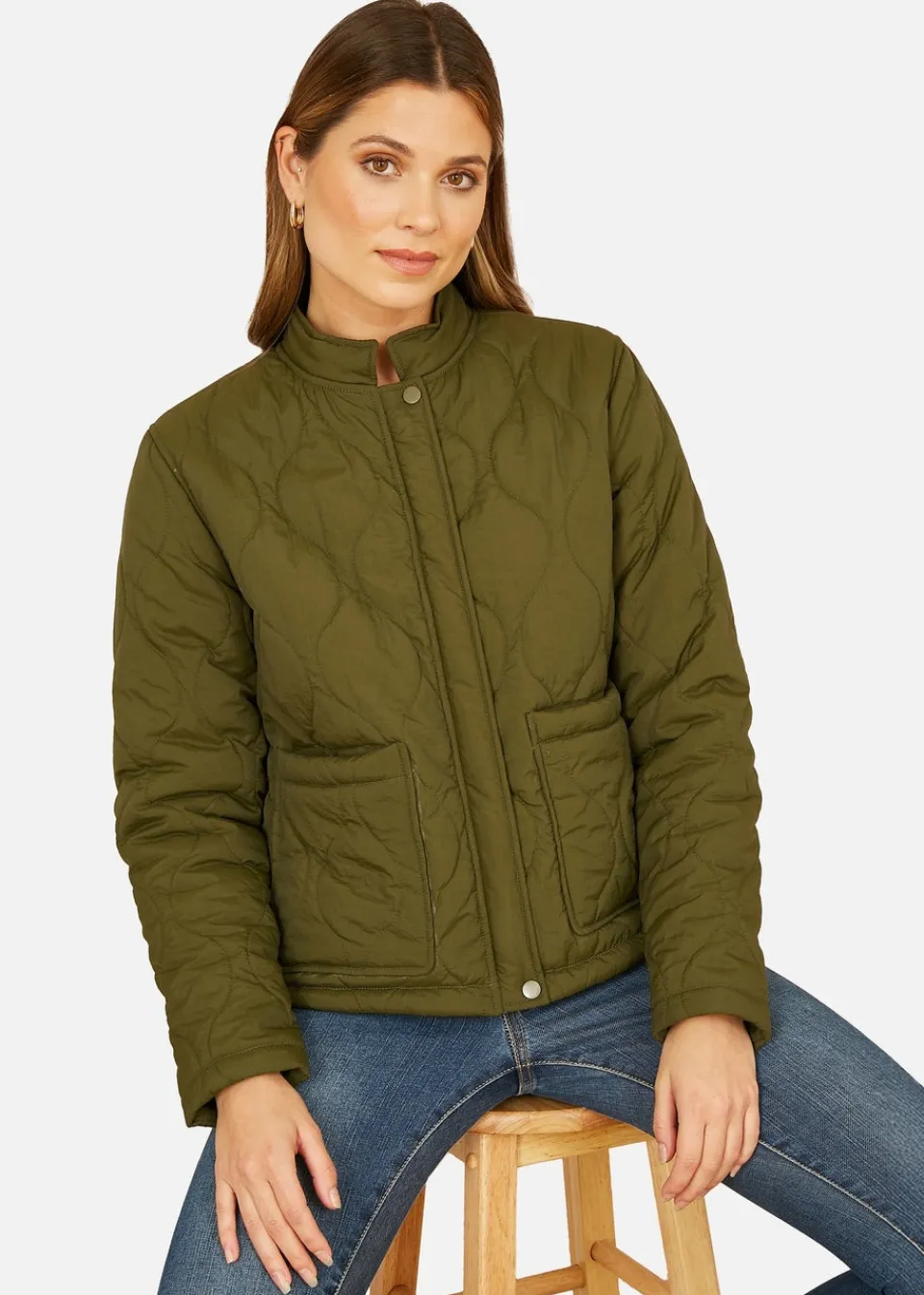 Coats & Jackets>Yumi Green Short Quilted Jacket