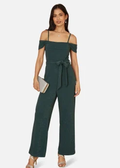 Jumpsuits & Playsuits>Yumi Green Sparkle Stretch Bardot Jumpsuit