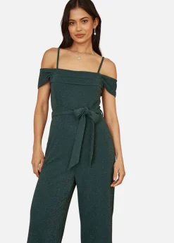 Jumpsuits & Playsuits>Yumi Green Sparkle Stretch Bardot Jumpsuit
