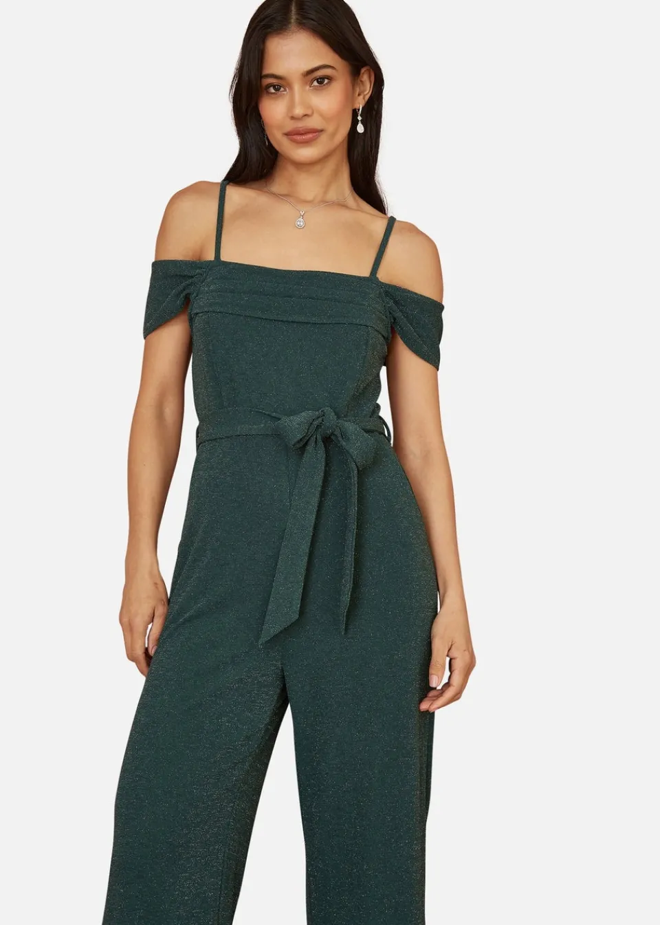Jumpsuits & Playsuits>Yumi Green Sparkle Stretch Bardot Jumpsuit
