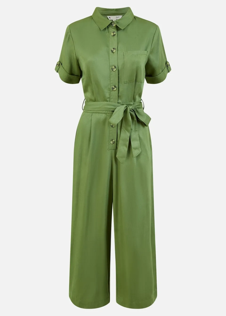 Jumpsuits & Playsuits>Yumi Green Twill Viscose Utility Jumpsuit