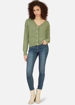 Tops>Yumi Green Twist Knit Button Up Cardigan
