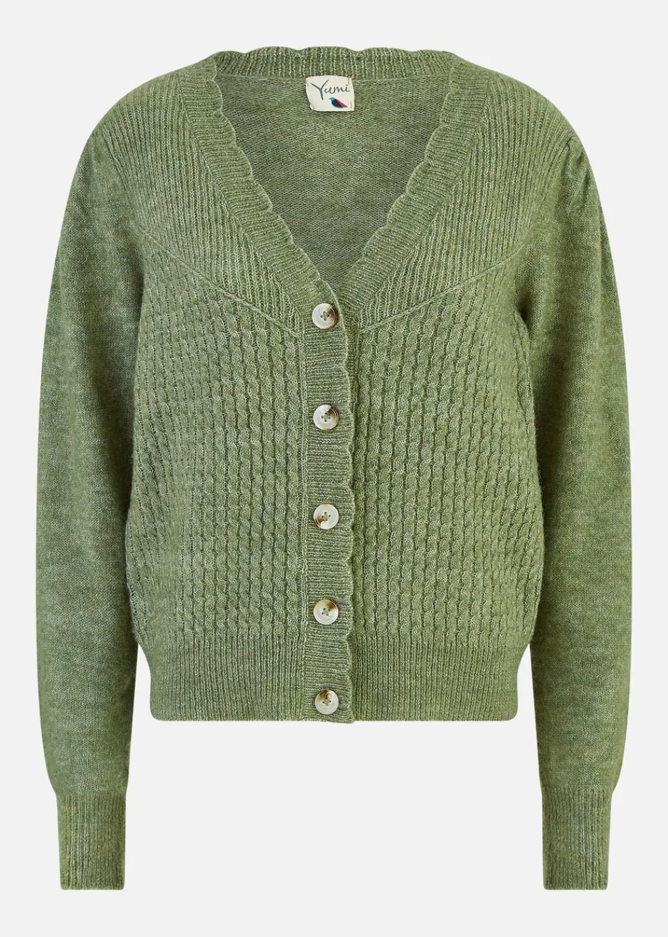 Tops>Yumi Green Twist Knit Button Up Cardigan
