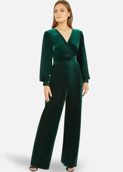 Jumpsuits & Playsuits>Yumi Green Velvet Long Sleeve Jumpsuit