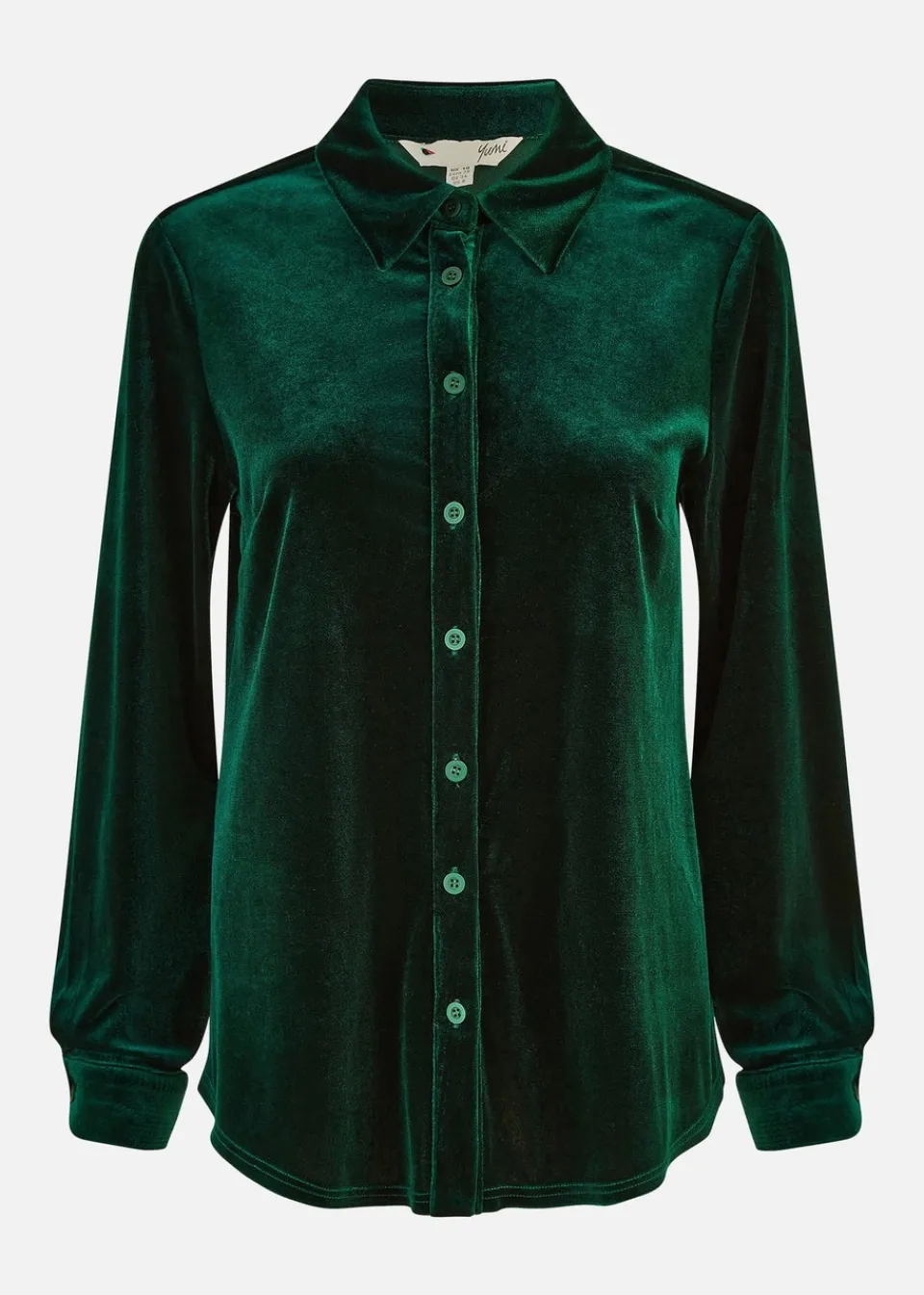 Tops>Yumi Green Velvet Relaxed Fit Shirt