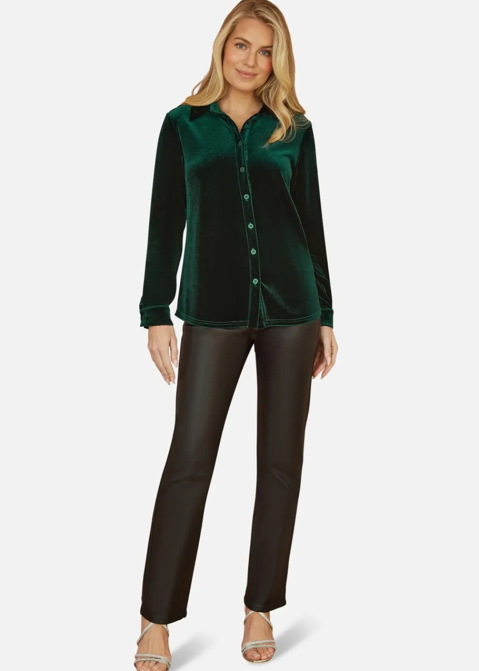 Tops>Yumi Green Velvet Relaxed Fit Shirt