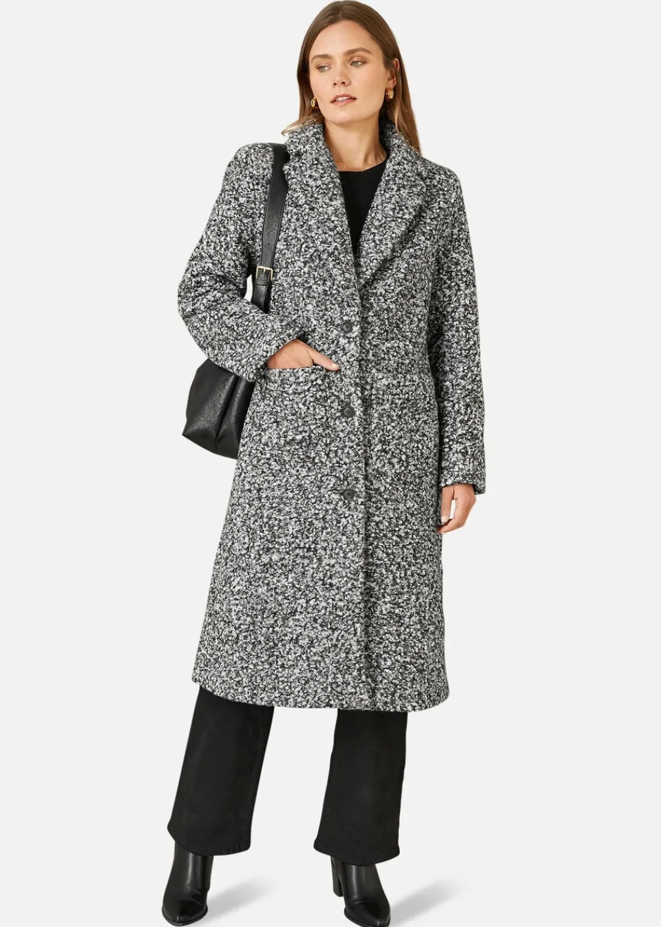 Coats & Jackets>Yumi Grey Boucle Long Line Coat