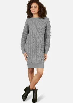 Knitwear>Yumi Grey Cable Knit Tunic Dress