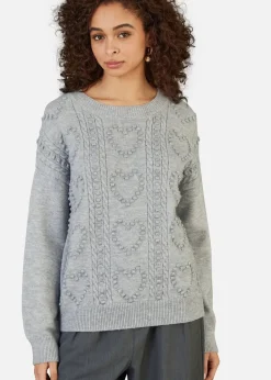 Tops>Yumi Grey Heart Knit Relaxed Jumper