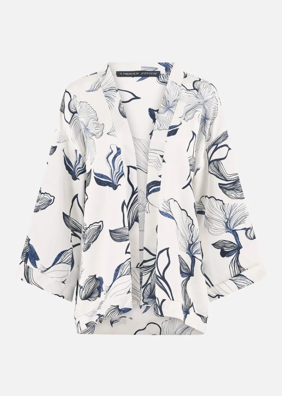 Coats & Jackets>Yumi Ivory Abstract Floral Print Kimono