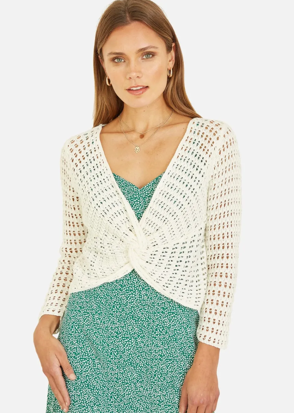Tops>Yumi Ivory Crochet Cotton Twisted Bolero Top