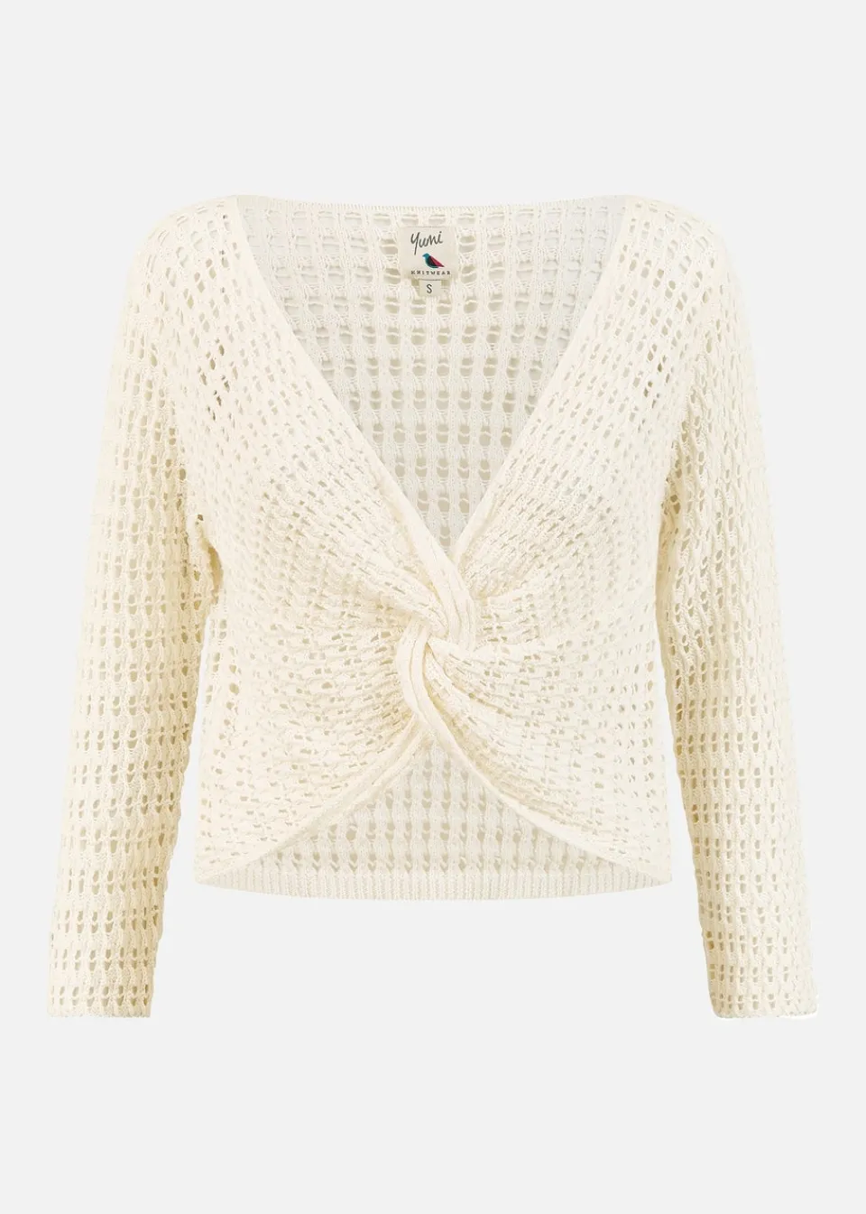 Tops>Yumi Ivory Crochet Cotton Twisted Bolero Top