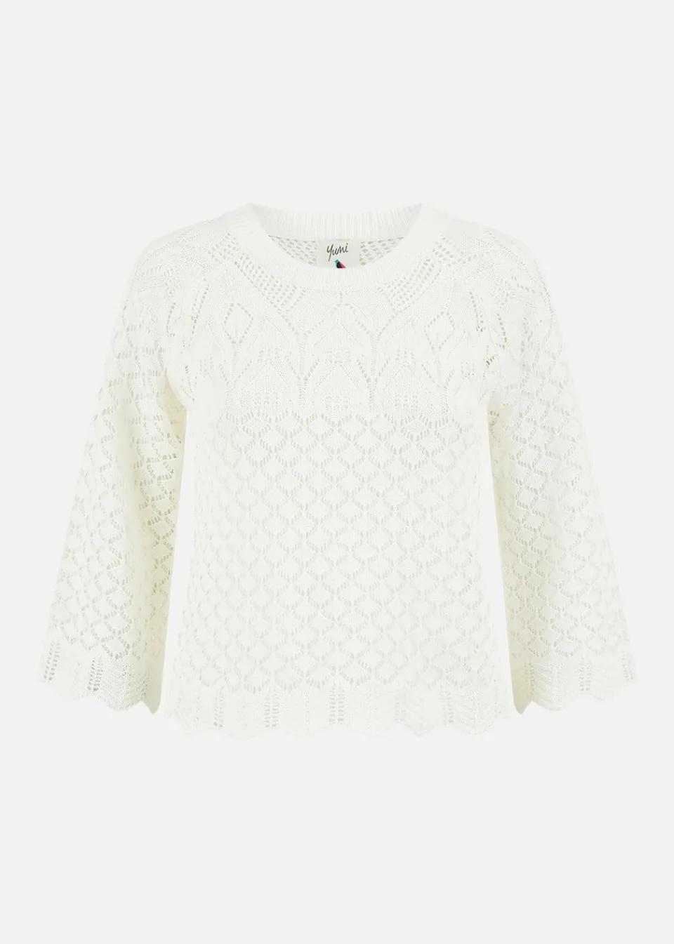 Tops>Yumi Ivory Crochet Knitted Stop With Scallop Edge