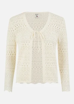 Tops>Yumi Crochet Tie Front Cardigan Ivory