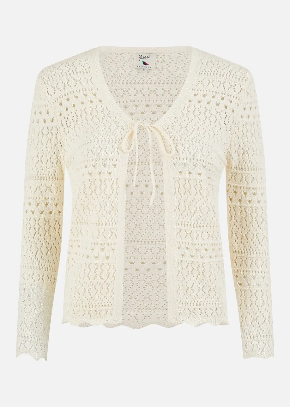Tops>Yumi Crochet Tie Front Cardigan Ivory
