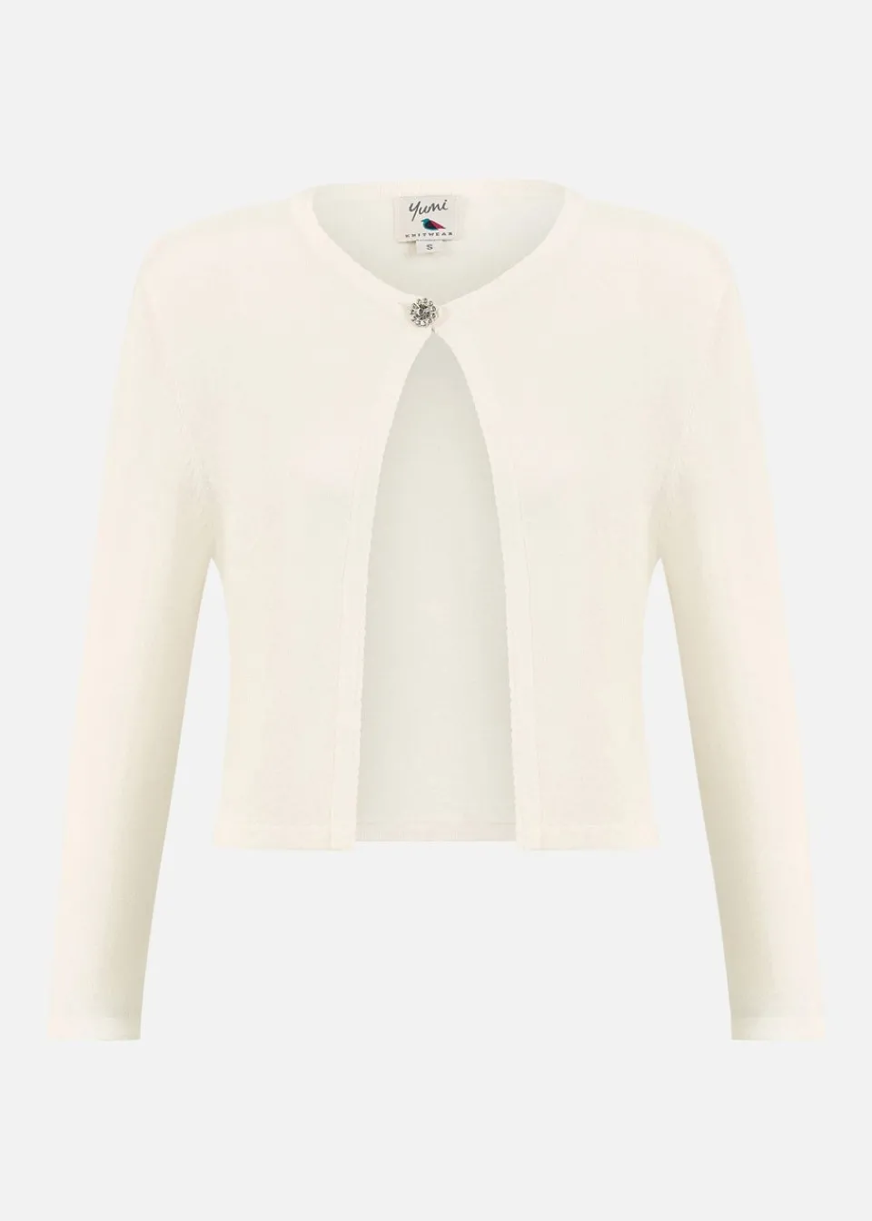 Tops>Yumi Ivory Diamante Button Cropped Cardigan