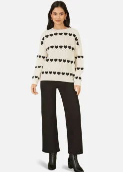 Tops>Yumi Ivory Knitted Jumper With Heart Stripes