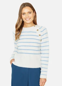 Tops>Yumi Ivory Stripe Jumper With Button Detail