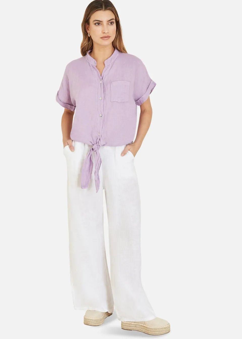 Tops>Yumi Italian Linen Shirt Lilac