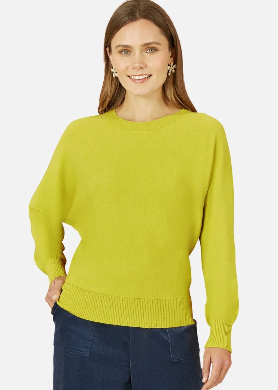Tops>Yumi Lime Knitted Batwing Jumper