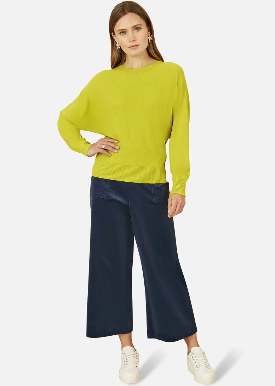 Tops>Yumi Lime Knitted Batwing Jumper