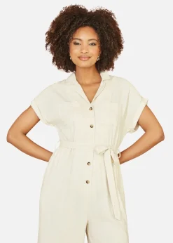 Jumpsuits & Playsuits>Yumi Natural Viscose Button Up Jumpsuit
