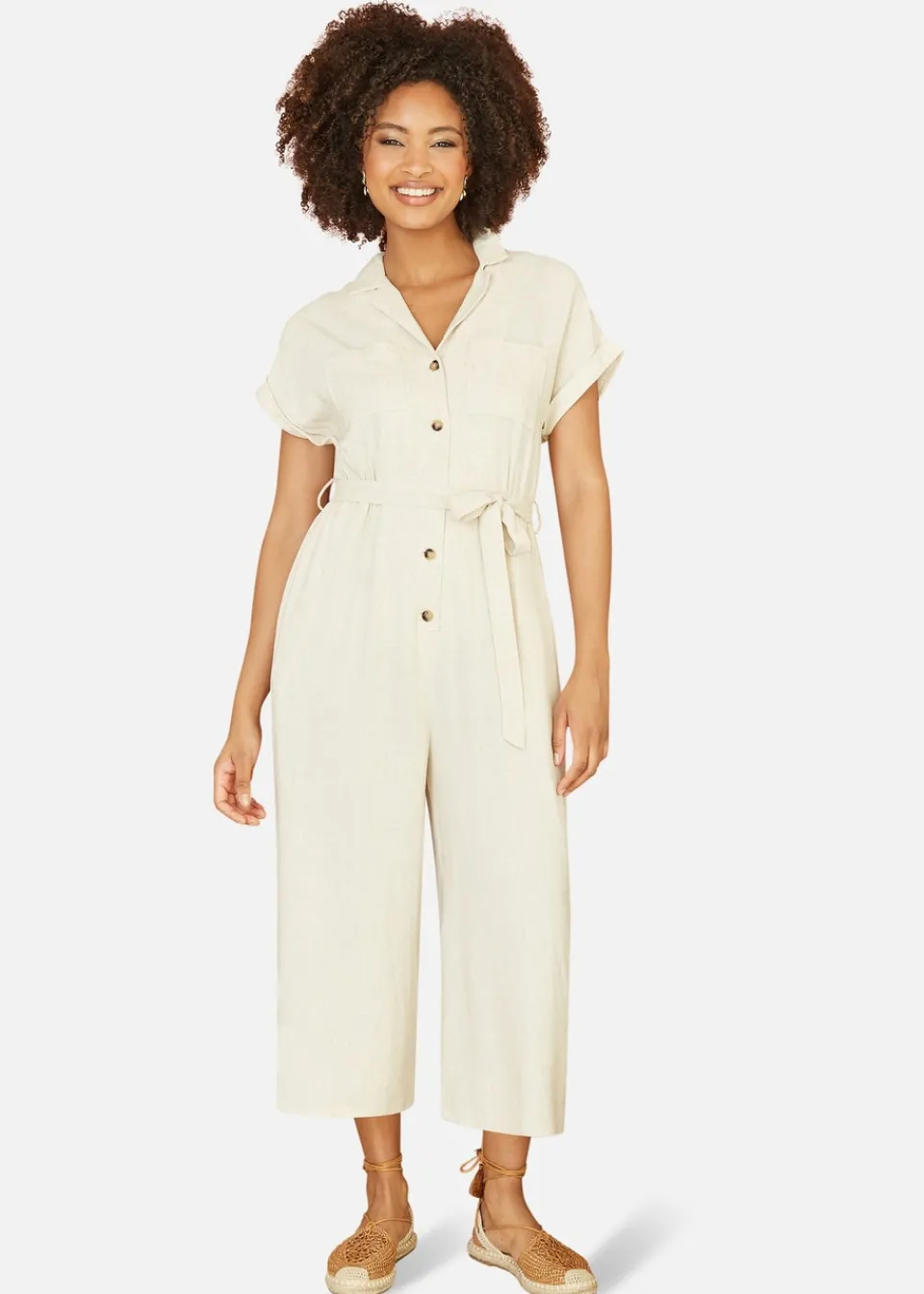 Jumpsuits & Playsuits>Yumi Natural Viscose Button Up Jumpsuit