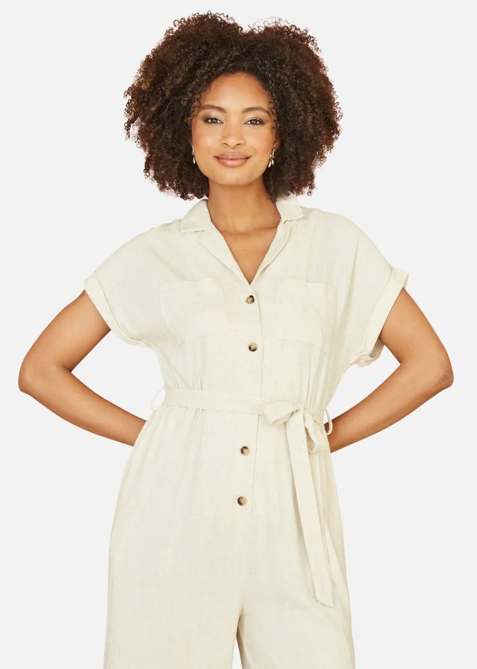 Jumpsuits & Playsuits>Yumi Natural Viscose Button Up Jumpsuit