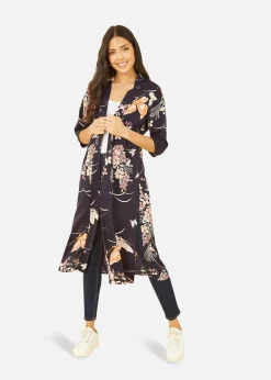 Tops>Yumi Navy Butterfly Print Long Kimono