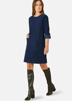 Dresses>Yumi Navy Cord Tunic Dress With Patch Pockets