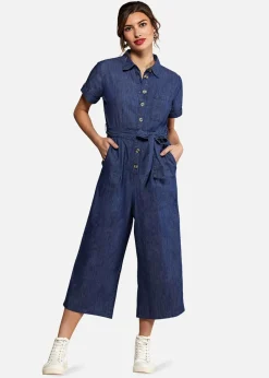 Jumpsuits & Playsuits>Yumi Navy Cotton Denim Jumpsuit
