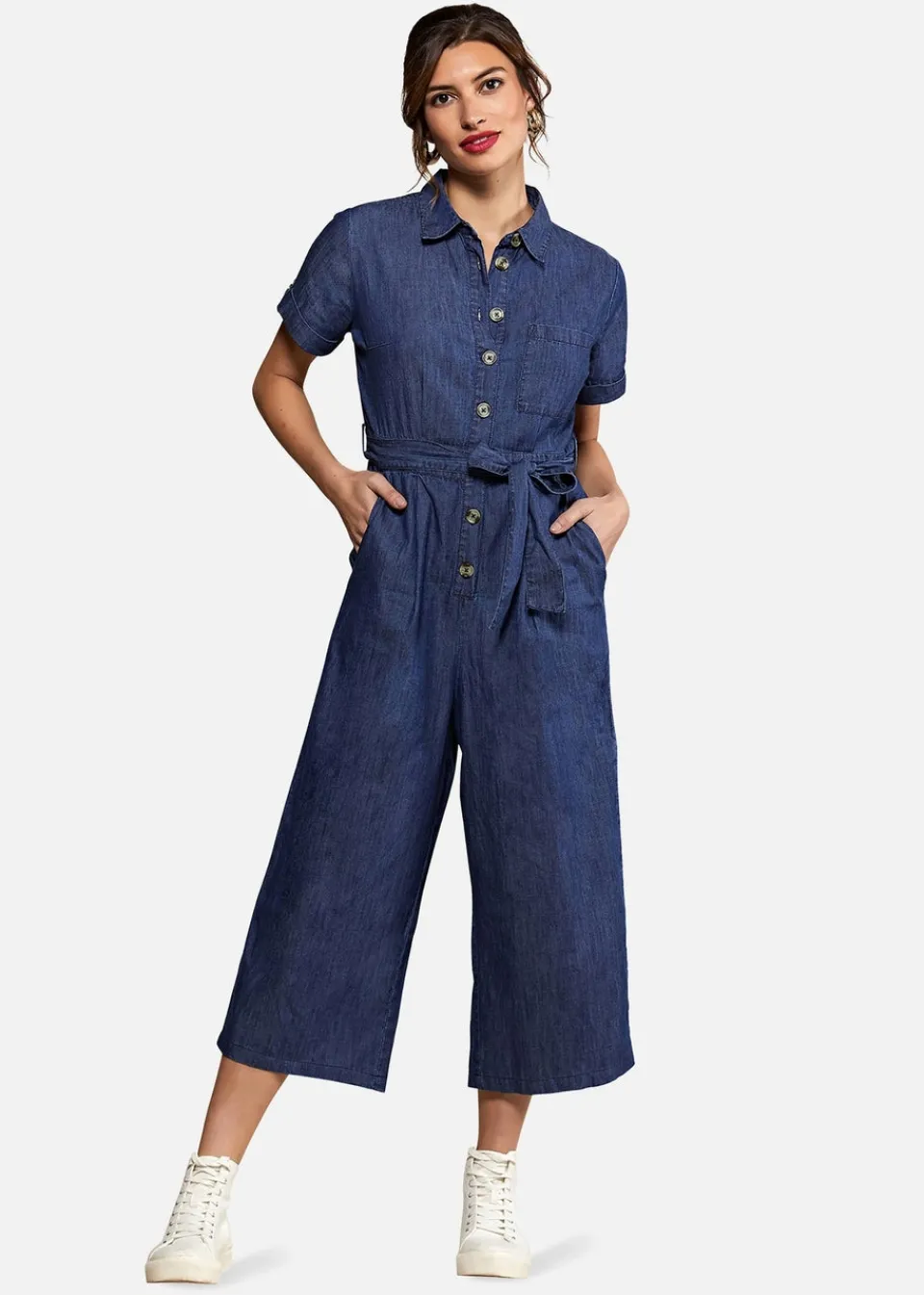 Jumpsuits & Playsuits>Yumi Navy Cotton Denim Jumpsuit
