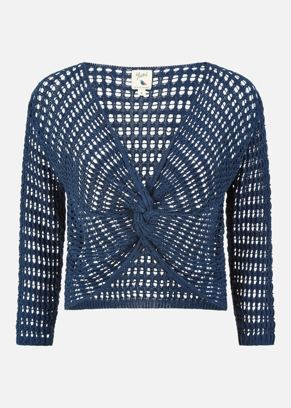Tops>Yumi Navy Crochet Cotton Twisted Bolero Top