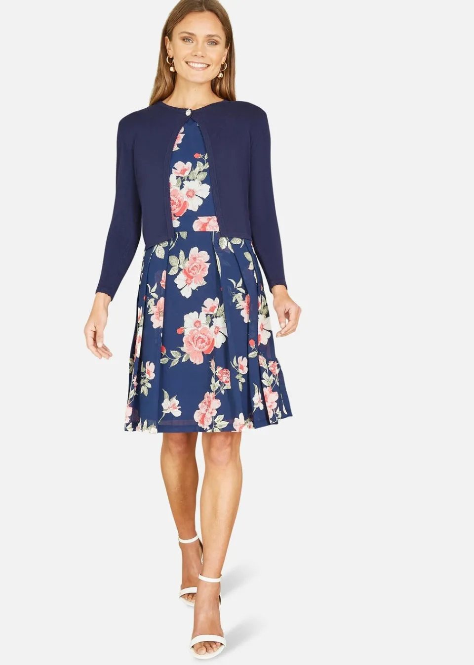 Tops>Yumi Navy Diamante Button Cropped Cardigan