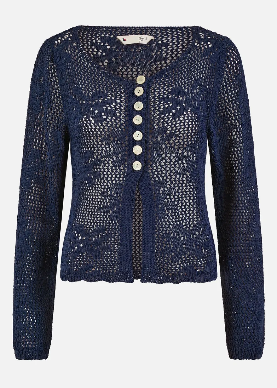 Tops>Yumi Flower Crochet Button Up Cardigan Navy